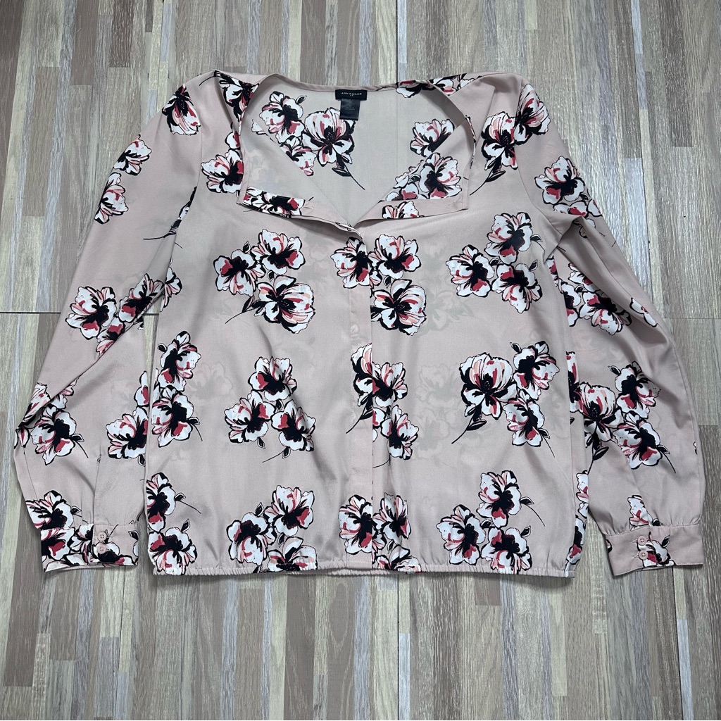 Ann Taylor Floral Blouse In Pink And Black